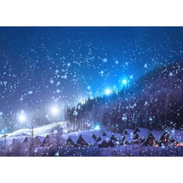 Imagem de Fmarui Cenário de vila natalina 2,1 x 1,5 m País das Maravilhas de inverno, Pólo Norte, Floco de neve, Floresta Nevada, Cenário, Cidade de Natal, Decoração de Festas de Férias, Adereços para Sessão de