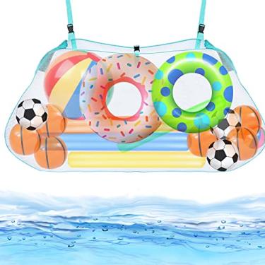 Imagem de Bolsa de armazenamento flutuante de piscina, organizador dobrável de malha para pendurar na piscina, para bolas, flutuadores, brinquedos infláveis de água e outros acessórios de piscina, verde