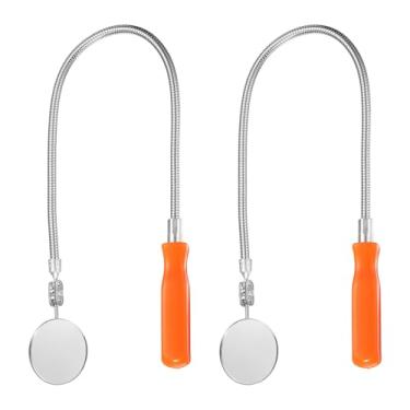 Imagem de HARFINGTON 2 peças de espelho de inspeção telescópico 5.1 cm redondo 60.5 cm 360 graus aço inoxidável inspeção cabeça giratória espelhos de extensão dobráveis para técnicos mecânicos empreiteiros