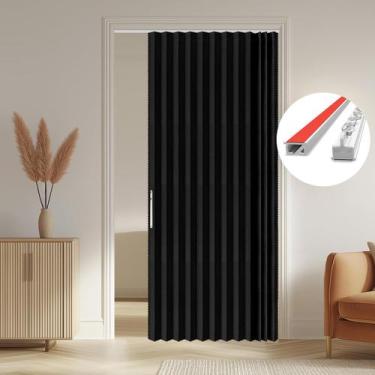 Imagem de Cortina de porta Blackout Accordion AJAZZ 100% preta 135x200cm