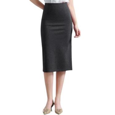Imagem de Saia lápis ZXIHZF Classic Below Knee Stretch Line, cinza