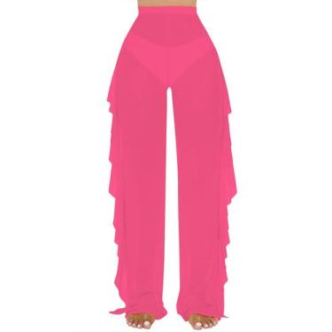 Imagem de Calça de banho com capa de banho Jumppmile Sheer Mesh Ruffle Pink L