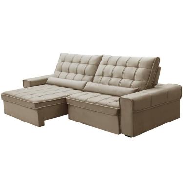 Imagem de Sofá Retrátil Reclinável Para Sala 4 Lugares 290cm Nebrasca F04 Veludo Bege - Lyam Decor