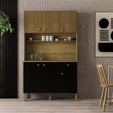 Imagem de Cozinha C/ Portas E Gavetas Style Freijó / Nero / Ripado