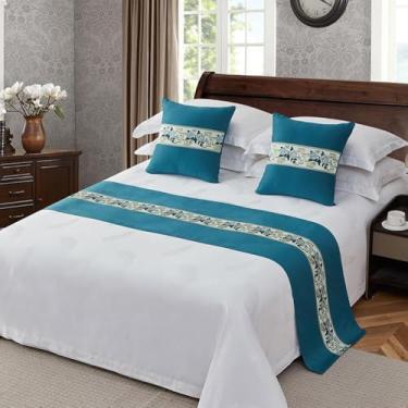 Imagem de Cama, corredor, lenços, colcha, decoração de cama de linho de algodão de alta qualidade, toalha de cama simples para solteiro, queen king, tamanho azul||50 x 180 cm para cama de 1,2 m