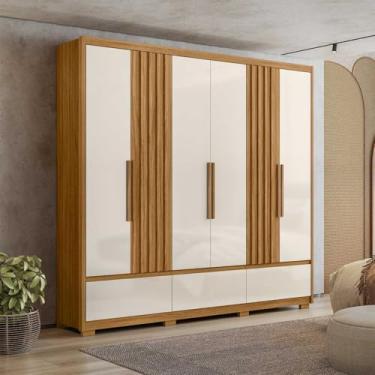 Imagem de Guarda Roupa Grande com Ripado 240x230cm Amazonas Moval Cor:Freijó/Off White