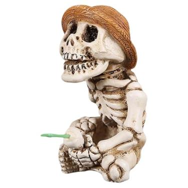 Imagem de XLWLLNJ Estátua de esqueleto de pesca, enfeites de mesa artesanais, mini estátua de esqueleto, escultura de caveira para Halloween, prateleira de piscina,