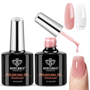 Imagem de modelones Builder Nail Gel, 2 peças de esmalte construtor transparente e rosa nude rosa para engrossar Apex Building 20.3 cm-1 cor de borracha esmalte base fortalecedor estender gel lâmpada LED curada