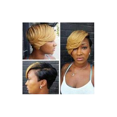 Imagem de Perucas de cabelo curto ombré para mulheres negras, perucas curtas de corte Pixie para mulheres negras, perucas curtas sintéticas para mulheres negras, perucas femininas afro-americanas (FCHW-XP- DJ9410)
