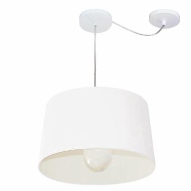 Imagem de Lustre Pendente Cone Com Desvio De Centro Vivare Md-4275 Cúpula Em Tecido 40x45cm - Bivolt Branco 127/220v