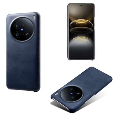 Imagem de Capa para vivo X100 Ultra 5G,Proteção contra quedas,Casca de volta de cor sólida simples,Design de couro de imitação de plástico-Blue