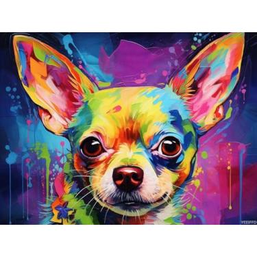 Imagem de YEEIFFD Chihuahua Rainbow Dog 5D Diamond Art Painting Full Round Drill Diamond Art Painting by Number Kits para adultos Mosaico ponto cruz para decoração de parede 30,5 x 40,6 cm