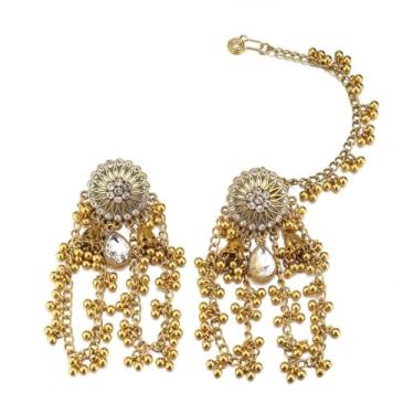 Imagem de Vintage Jhumka frisado bola borla falso septo nariz anel indiano Jhumki Bell delicado zircônia cúbica flor Bollywood étnico tradicional pingente gota declaração brincos boho orelha piercing joias para