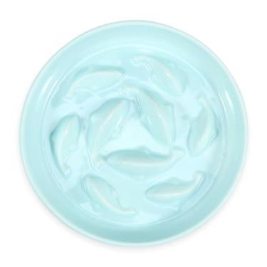 Imagem de Tigela de alimentação lenta para gatos, borda elevada, tigela de comida lenta para animais de estimação, design em forma de peixe, prato alimentador de cerâmica, vômito, limpeza sem esforço, ração