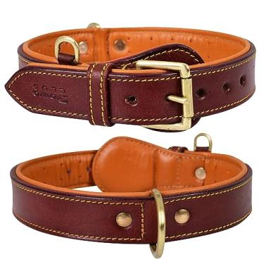 Imagem de DowgClub | Coleira de couro genuíno para cães | Grão integral, resistente | Confortável, acolchoada, forte | Melhor para filhotes, raças pequenas, médias, grandes e GG (GG (tamanho do pescoço 56-66 cm), marrom escuro)
