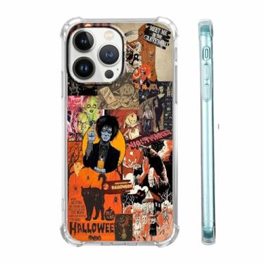 Imagem de Nsyosio Capa de abóbora de Halloween para iPhone 14 Pro Max, elementos de terror caveira bruxa, colagem, capa de telefone de TPU macio na moda, 14h