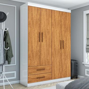 Imagem de Guarda-Roupa Solteiro Genova 4 Portas 2 Gavetas Branco/Cinamomo - Carioca Móveis