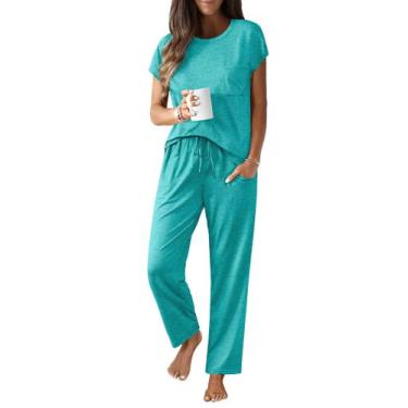 Imagem de Conjunto de pijama Ekouaer, pijamas femininos de manga curta, verde ce