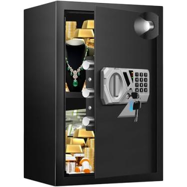 Imagem de Cofre de 2,5 metros cúbicos à prova de fogo à prova d'água para uso doméstico caixa de segurança de aço pessoal com teclado digital eletrônico sensor luz removível prateleira caixa de segurança com
