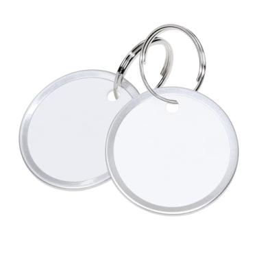 Imagem de ONLYKXY 60 etiquetas redondas de papel com anel dividido para chaveiro, identificadores universais etiqueta de marcação de bagagem com aro de metal em branco codificado exibição de preço pendurado