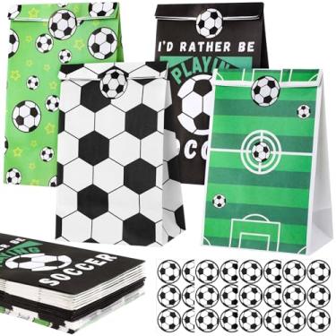 Imagem de Marspark Pacote com 24 sacos de presente de futebol, doces, lanches, artigos de festa com adesivos para crianças, equipes, adolescentes, jogos, futebol, esportes, eventos, decoração