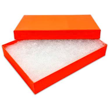 Imagem de TheDisplayGuys – Pacote com 25 caixas de joias de papel kraft #53 com enchimento de algodão – laranja neon (14 cm x 9 cm x 2,5 cm) – Presente, envio, varejo