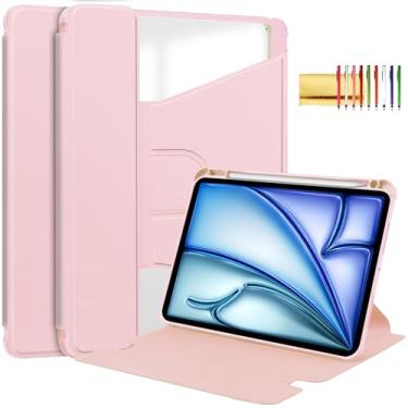 Imagem de Capa com teclado para iPad Air de 13 polegadas (M3/M2) 2025/2024, suporte giratório de 360 graus, borda de TPU macio, capa traseira rígida transparente com suporte para lápis (teclado não incluído