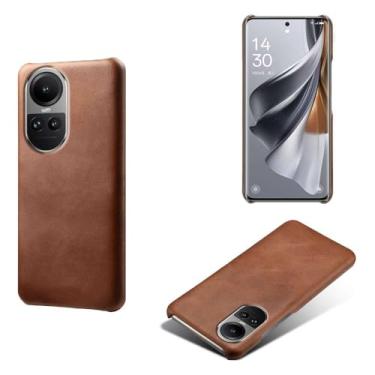 Imagem de Capa para OPPO Reno 10 Pro 5G,Proteção contra quedas,Casca de volta de cor sólida simples,Design de couro de imitação de plástico-Brown