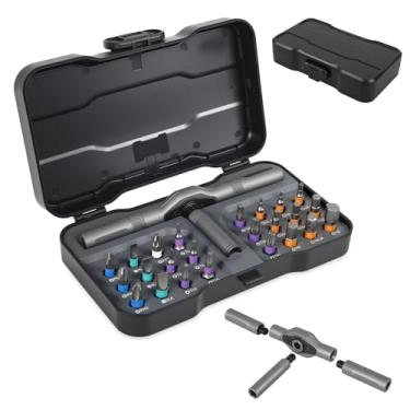 Imagem de CQDAXUMY Conjunto de chaves de fenda magnética 24 em 1, conjunto de chaves de fenda catraca de precisão DIY com 24 pontas e alça destacável, kit de ferramentas de reparo compacto versátil para móveis