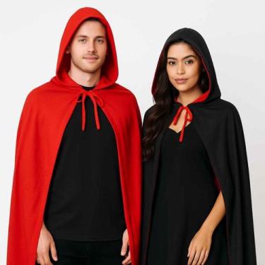 Imagem de Capa C/Capuz Dupla Face Adulto Vampiro Fantasia Halloween Luxo Dracula