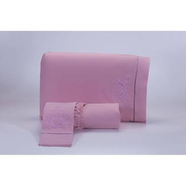 Imagem de Jogo Lençol Casal Super King 3 Peças Rose 200 Fios Algodão