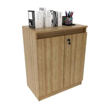 Imagem de Balcão para Escritório 60cm com 1 Prateleira 2 Portas MDP Amêndoa Tecn