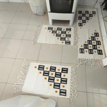 Imagem de Jogo de Passadeira Blocos Tapete Kit de Cozinha Estampado com Nozinho 