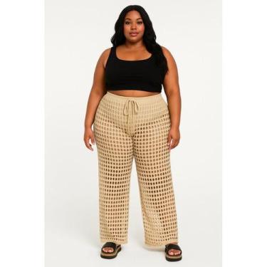 Imagem de Saida Praia Calça Plus Size Piscina Passeio Trico Modal Crochê Confort