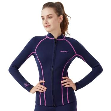 Imagem de GoldFin Roupa de mergulho feminina, jaqueta de manga comprida de neoprene de 2 mm, mantém quente para hidroginástica, natação, mergulho, surfe, fúcsia, GG