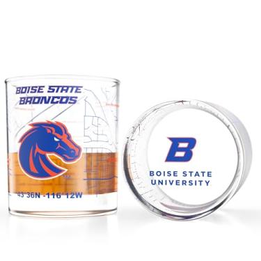 Imagem de Conjunto de copos de uísque Boise State University (2 copos de bola baixa) - contém logotipo colorido Boise State Broncos e mapa do campus - ideia de presente para graduados e ex-alunos da Boise State University College - copos