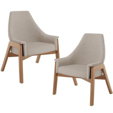 Imagem de Kit 02 Poltronas Decorativa Sakura L02 Linho Bege - Lyam Decor