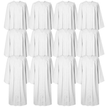 Imagem de GraduatePro 12 peças de roupão unissex fosco para batismo igreja confirmação púlpito vestido de formatura fantasia de pastor adultos branco 45