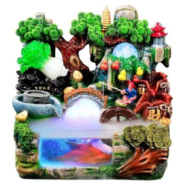 Imagem de XFNVXC Fonte decorativa para ambientes internos fonte de mesa paisagem cachoeira fonte de estar fonte de água circulante paisagismo tanque de peixes ornamento de mesa Rockery Fountain casa