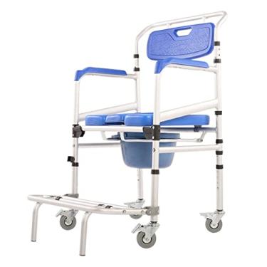Imagem de Cadeira de rodas Commode - Cadeira de chuveiro de vaso sanitário ajustável em altura com pedal dobrável removível e almofada de esponja - Cômodas de cabeceira móveis para idosos com deficiência