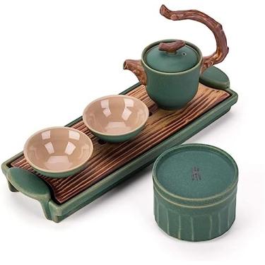 Imagem de Conjunto de chá, conjunto de bule de chá, bule de chá, bule de chá chinês feito à mão, cerâmica saudável com bandeja de chá e jarra de chá, conjunto de xícaras de chá de bom negócio, conjunto de bule
