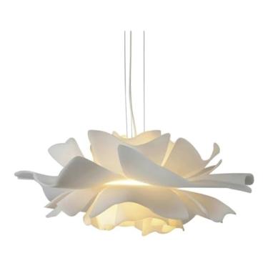 Imagem de Lustre de luz pendente de flor branca regulável - luminária de lótus suspensa no teto compatível com quarto, sala de jantar, sala de estar. Luminárias modernas simples compatíveis com loft, ilha de