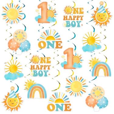 Imagem de Cheereveal Decorações de festa de 1º aniversário para meninos, 24 peças, redemoinhos suspensos ao sol, boêmio, retrô, hippie, arco-íris, tema de sol, serpentinas de teto para o primeiro aniversário de