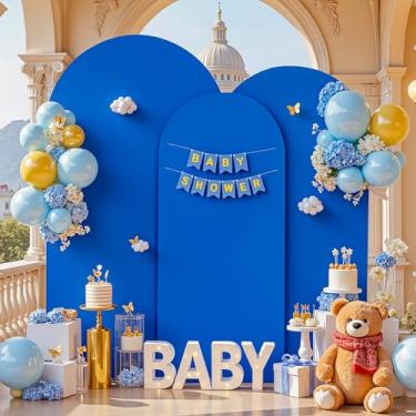 Imagem de Conjunto de 3 capas de fundo de arco azul royal - Capas de arco de elastano 2,5 m 1,6 m 1,8 m pano de fundo elástico para cerimônia de casamento, chá de bebê de noiva, festa de aniversário, decoração