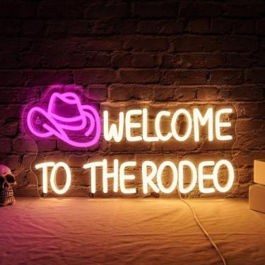 Imagem de Placa de néon decorativa WLHOPE Bem-vindo ao The Rodeo 42x22cm USB