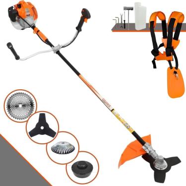 Imagem de Roçadeira Profissional Vulcan VR520H À Gasolina 52cc 2,5HP 10.000rpm Com Carretel de Nylon + Faca 3 Pontas + Faca 40 Dentes + Escova Rotativa de Aço