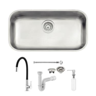 Imagem de Cuba Tramontina Lavínia 56x34 Acetinado + Torneira Lorenflex, Dosador 