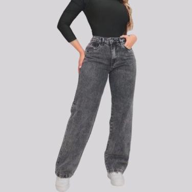 Imagem de Calça Jeans Feminina Wide Leg Pantalona Cinza Grafite - NoBrand, Grafi