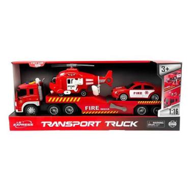 Imagem de Veículo mega city emergência caminhão reboque com carrinho e helicóp -