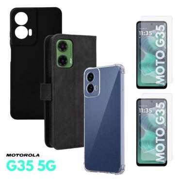 Imagem de Kit Completo Motorola Moto G35 Carteira + Capa Preta +